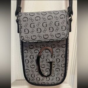 NWOT Guess “G” Logo Coated Canvas Maloney Mini Crossbody Bag Gray/Black Event